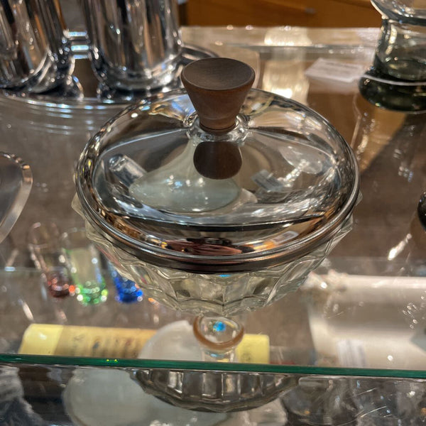 Cut Glass Dish with Silver Lid -Mid Century