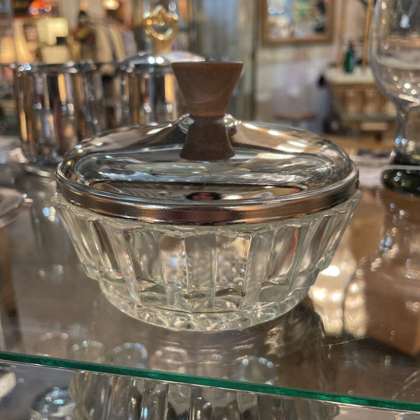 Cut Glass Dish with Silver Lid -Mid Century