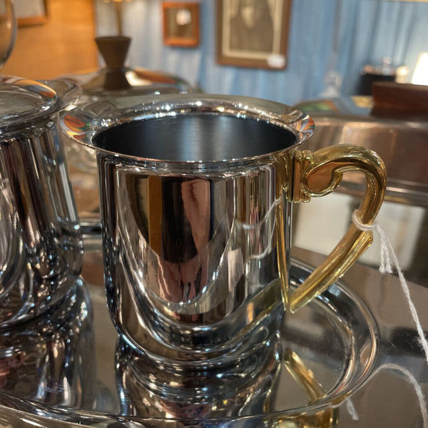 Vintage Kromex Chrome and Brass Creamer and Sugar Set with Tray