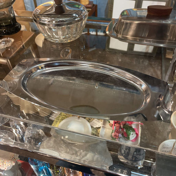 Vintage Kromex Chrome and Brass Creamer and Sugar Set with Tray
