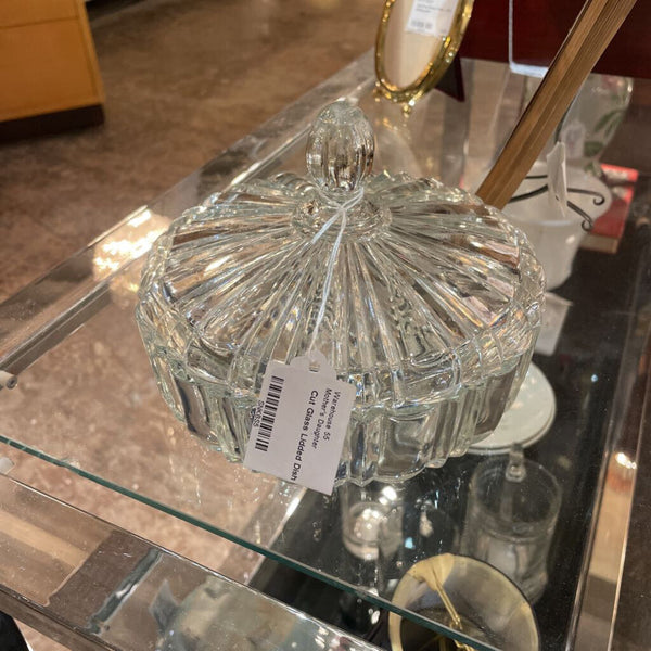 Cut Glass Lidded Dish 7in wide