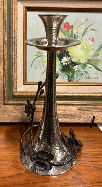 MICHAEL ARAM BLACK ORCHID HAMMERED NICKEL PLATED CANDLE HOLDER - EACH | 11.25"H X 5.75"W