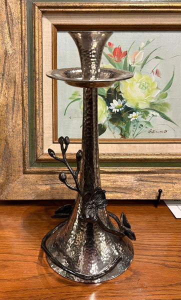 MICHAEL ARAM BLACK ORCHID HAMMERED NICKEL PLATED CANDLE HOLDER - EACH | 11.25"H X 5.75"W