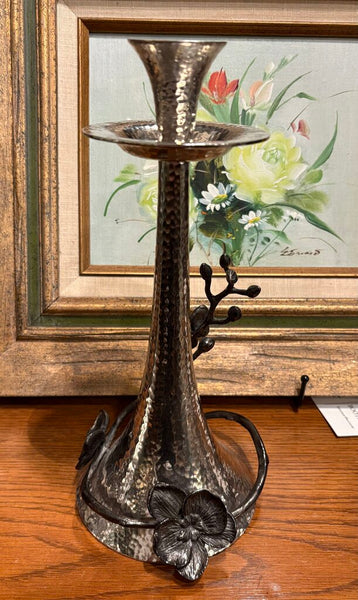 MICHAEL ARAM BLACK ORCHID HAMMERED NICKEL PLATED CANDLE HOLDER - EACH | 11.25"H X 5.75"W