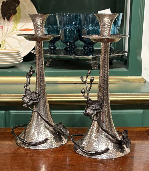 MICHAEL ARAM BLACK ORCHID HAMMERED NICKEL PLATED CANDLE HOLDER - EACH | 11.25"H X 5.75"W