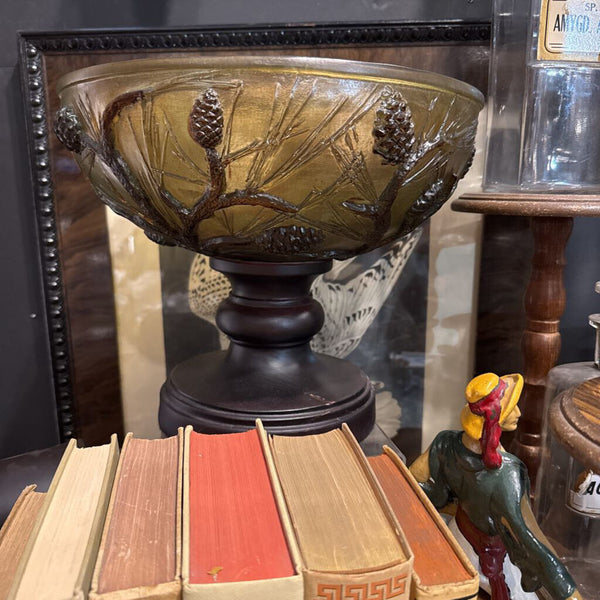 Emerald Green Footed Centerpiece Bowl w Pinecone detail