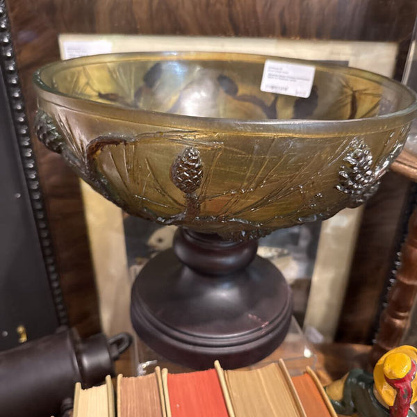 Emerald Green Footed Centerpiece Bowl w Pinecone detail