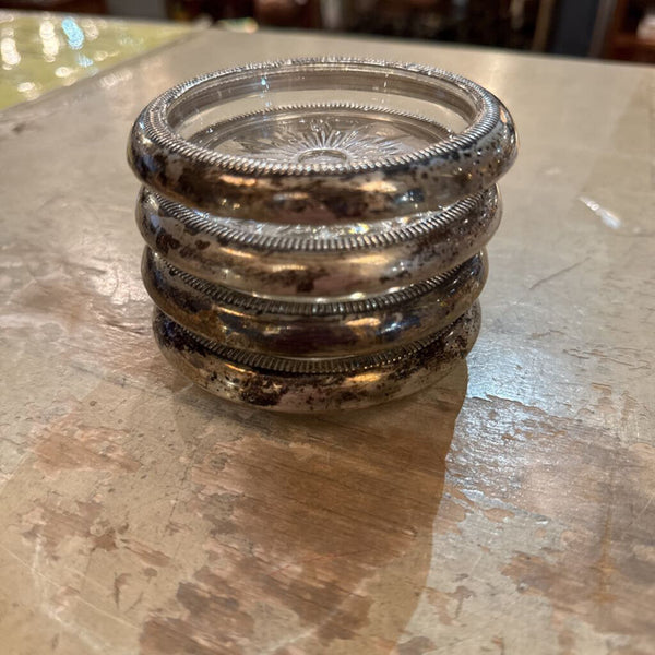 Set of 4 Silver plate glass coasters