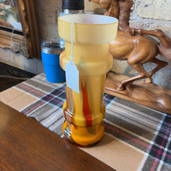 Carlo Moretti Italy butterscotch swirl opaline vase-Mid Century Modern 10x4