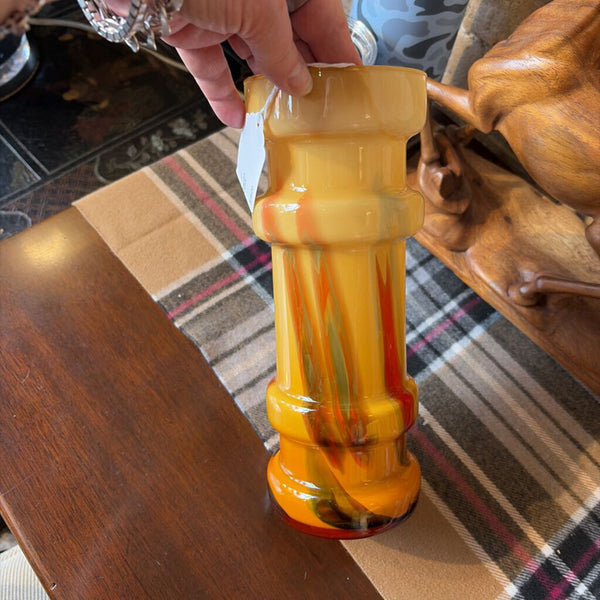 Carlo Moretti Italy butterscotch swirl opaline vase-Mid Century Modern 10x4