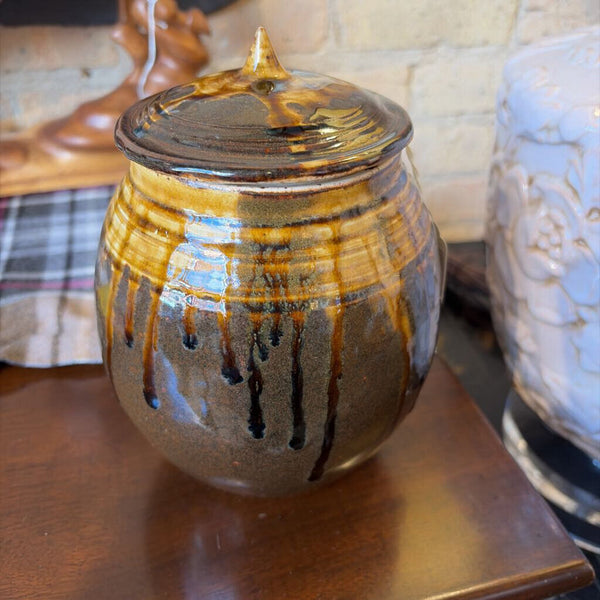 Signed studio pottery covered jar