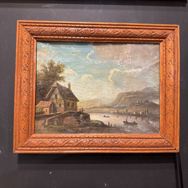 Framed Landscape Oil on Linen Painting 15.5x12 Antique
