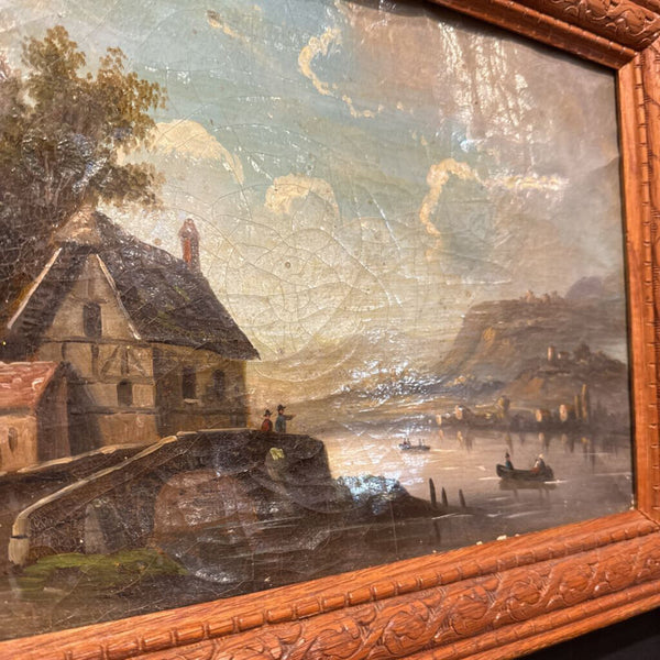 Framed Landscape Oil on Linen Painting 15.5x12 Antique