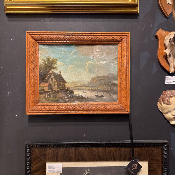 Framed Landscape Oil on Linen Painting 15.5x12 Antique