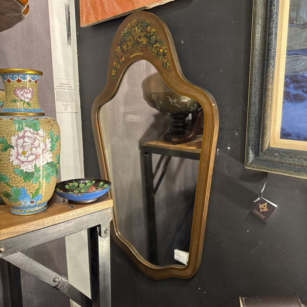 Wood Demilune Mirror Hand Painted Floral 24x37