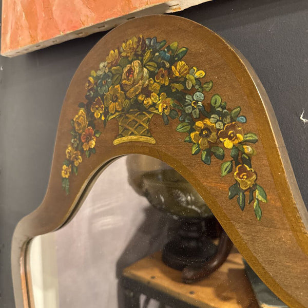Wood Demilune Mirror Hand Painted Floral 24x37