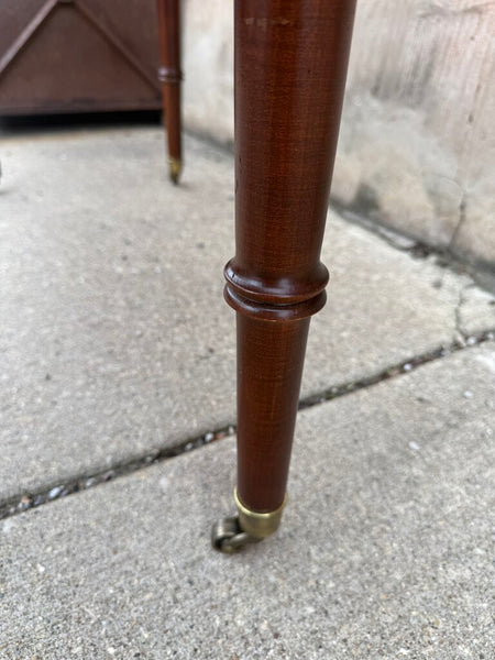 Vintage Ethan Allen Walnut Console Table on Casters Faux Bamboo Shaped Lwgs 46W 19D 28T