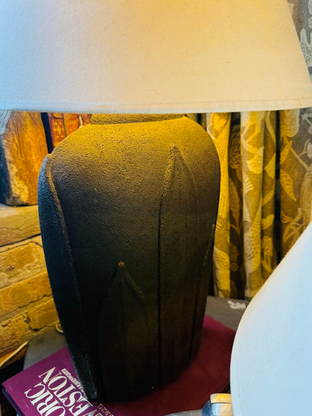 Pair Brown Ceramic Vintage Lamps with Shades
