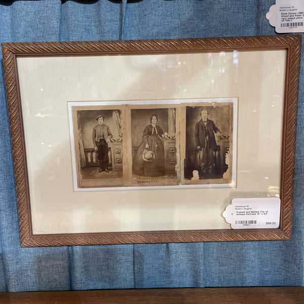 Framed and Matted Trio of Antique Portraits 13" x 9.5"
