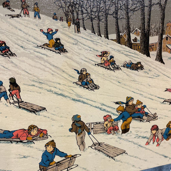 Canvas Painting of Children Sledding Signed H. Hangrove 16" x12"