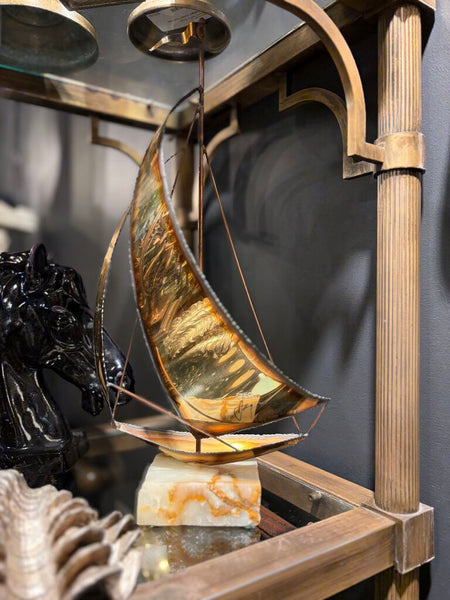 Vintage Brass Sailboat on Stone