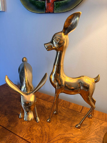 Large vintage brass deer pair 15.5t & 9t