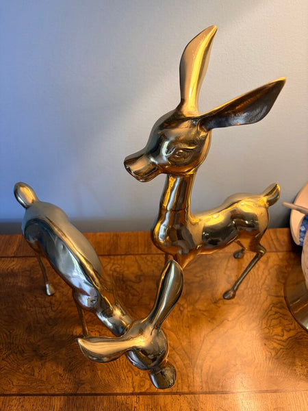 Large vintage brass deer pair 15.5t & 9t