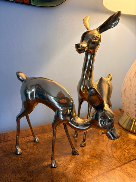Large vintage brass deer pair 15.5t & 9t