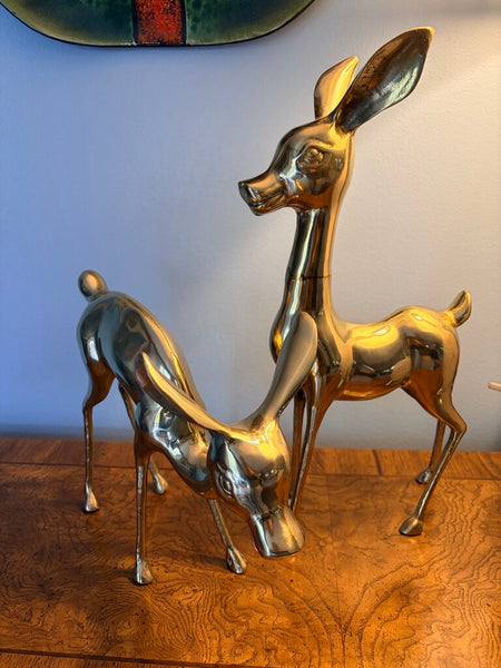 Large vintage brass deer pair 15.5t & 9t