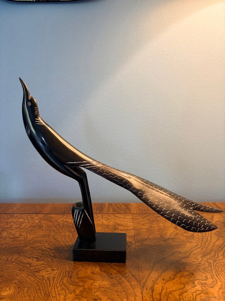 Carved horn blackbird approx 13l x9.5t