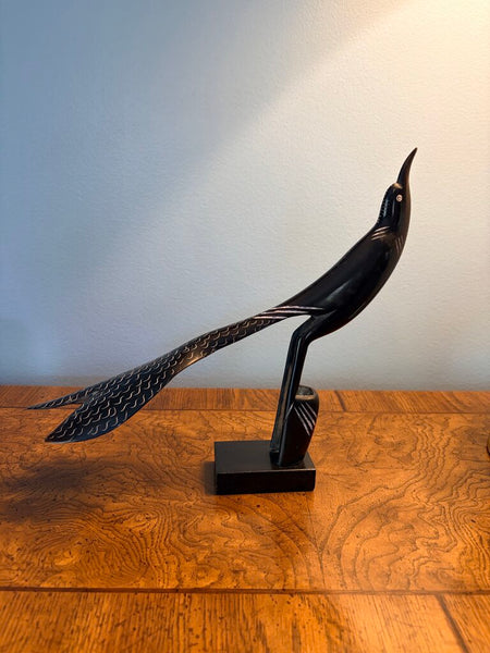 Carved horn blackbird approx 13l x9.5t