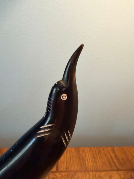 Carved horn blackbird approx 13l x9.5t