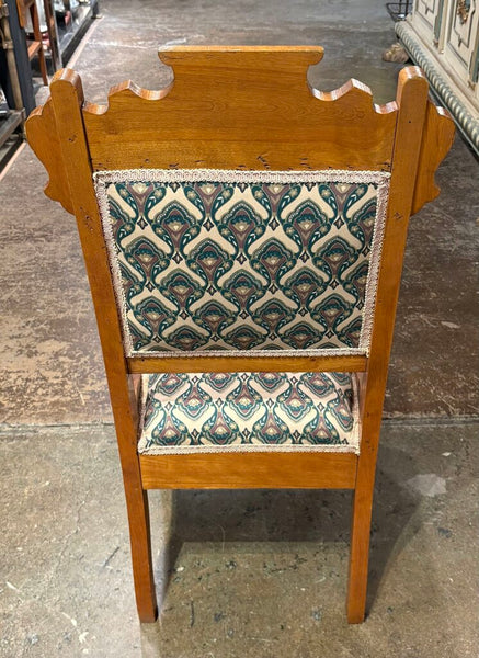 ANTIQUE VICTORIAN EASTLAKE STYLE CARVED WOOD UPHOLSTERED CHAIR | 37.5"H X 18"W X 17.5"D
