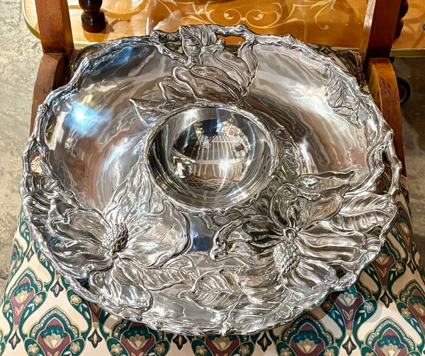 2002 ARTHUR COURT CAST ALUMINUM MAGNOLIA SERVING TRAY WITH BOWL | 14" DIAMETER