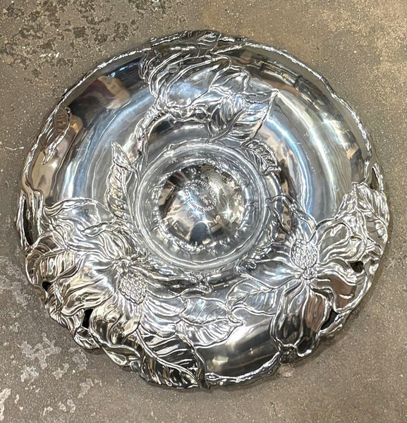 2002 ARTHUR COURT CAST ALUMINUM MAGNOLIA SERVING TRAY WITH BOWL | 14" DIAMETER