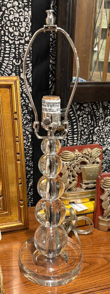 STACKED CRYSTAL ORBS LAMP WITH LUCITE BASE IN WORKING ORDER W/HARP & FINIAL | 20.5"H (FINIAL) X 15.25"H (SOCKET) X 6"W