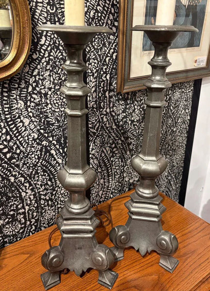 VINTAGE PEWTER LAMP W/SHADE & PEWTER FINIAL - EACH | 38"H (FINIAL) x 7"W (BASE0