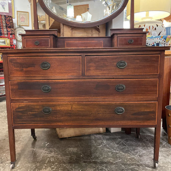 EDWARDIAN INLAID MAHOGANY DRESSER 62T 42W 19D IN STORE PICK UP ONLY