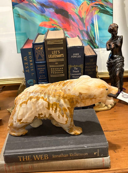 VINTAGE HAND CARVED ONXY BEAR STATUE | 9.5"W X 5.5"H