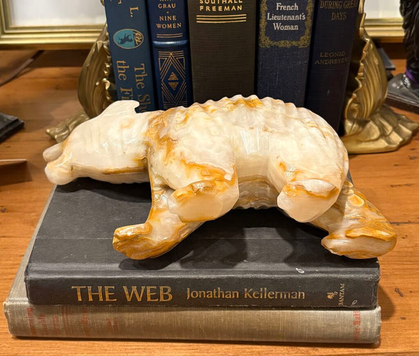 VINTAGE HAND CARVED ONXY BEAR STATUE | 9.5"W X 5.5"H
