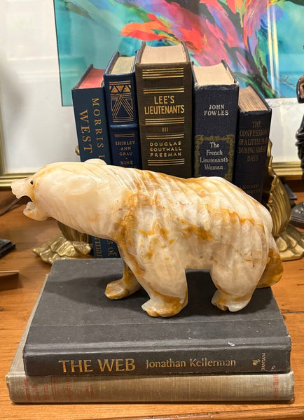 VINTAGE HAND CARVED ONXY BEAR STATUE | 9.5"W X 5.5"H