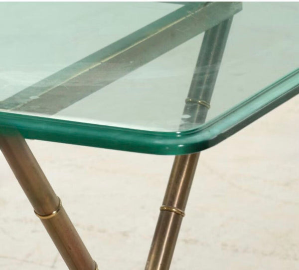 Vintage Brass base console table desk 64x20x28T