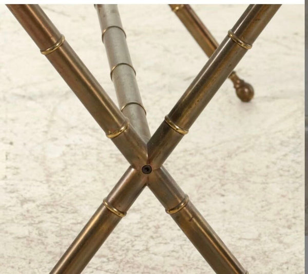 Vintage Brass base console table desk 64x20x28T