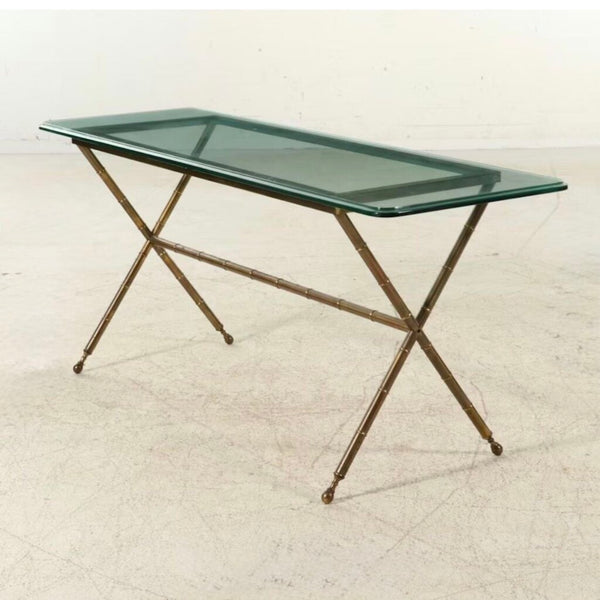 Vintage Brass base console table desk 64x20x28T