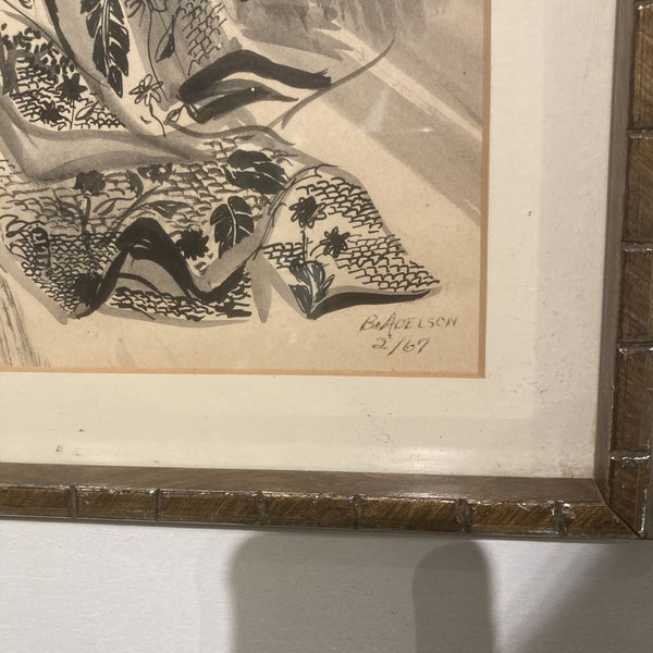 Mid century framed Asian lady watercolor 2/67