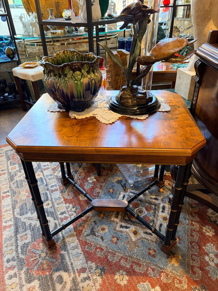 John Widdicomb vintage 1970s ebonized faux bamboo and burlwood side table approx 25t x29x22 for pick up only