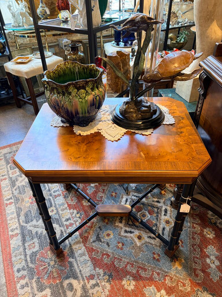 John Widdicomb vintage 1970s ebonized faux bamboo and burlwood side table approx 25t x29x22 for pick up only