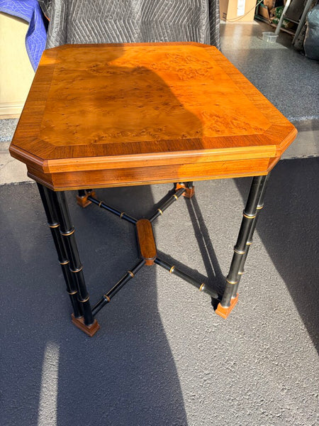 John Widdicomb vintage 1970s ebonized faux bamboo and burlwood side table approx 25t x29x22 for pick up only
