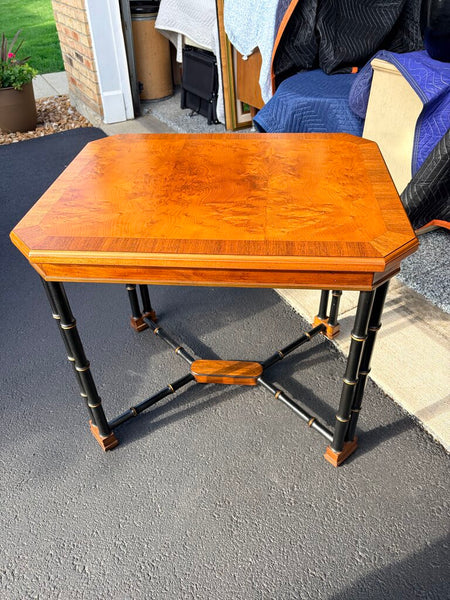 John Widdicomb vintage 1970s ebonized faux bamboo and burlwood side table approx 25t x29x22 for pick up only