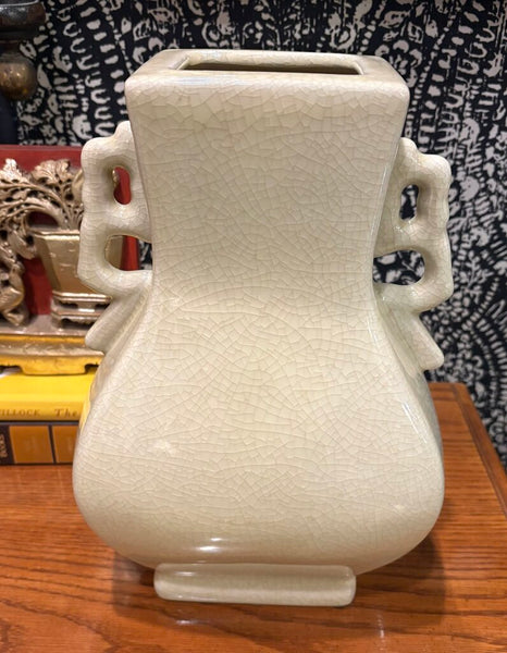 ASIAN VINTAGE CELADON CRACKLE GLAZED URN STLYE VASE- EACH | 12"H x 7.5" W